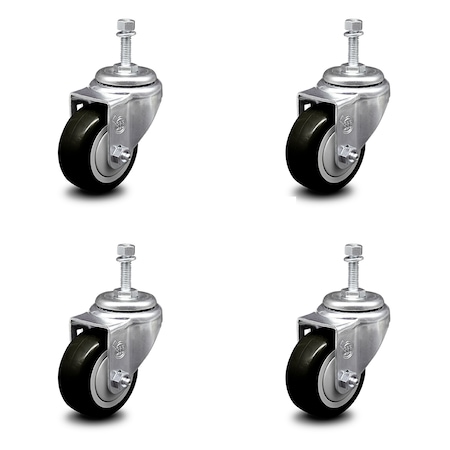 Service Caster 3 Inch Black Polyurethane Wheel Swivel 3/8 Inch Threaded Stem Caster Set SCC SCC-TS20S314-PPUB-BLK-381615-4